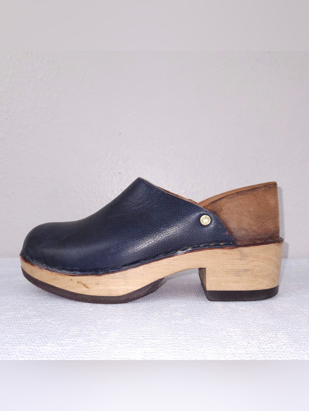 Multnomah Vintage Leather Clogs US 8.5 Blue Brown Platform Shoes - Picture 3 of 11